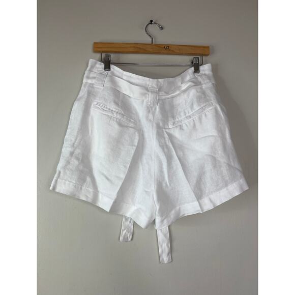 NEW L'Agence Hillary Linen Paper Bag Waist Tie Beltloops Solid Shorts in White - Picture 5 of 7